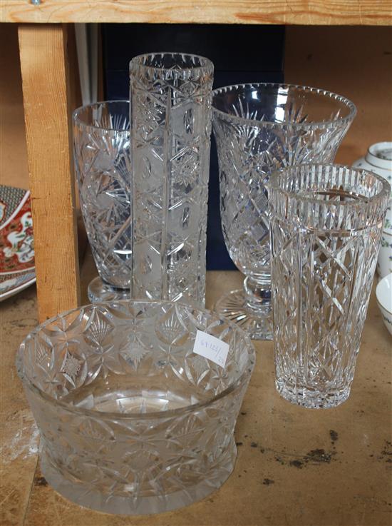 Thomas Webb limited edition crystal vase, 3 other vases & a bowl